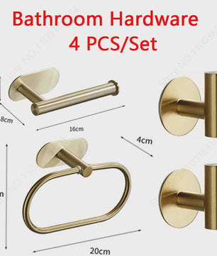 Set Badkamer Accessoires: Handdoekrek, Toiletrolhouder, Haak & Ring - Zwart