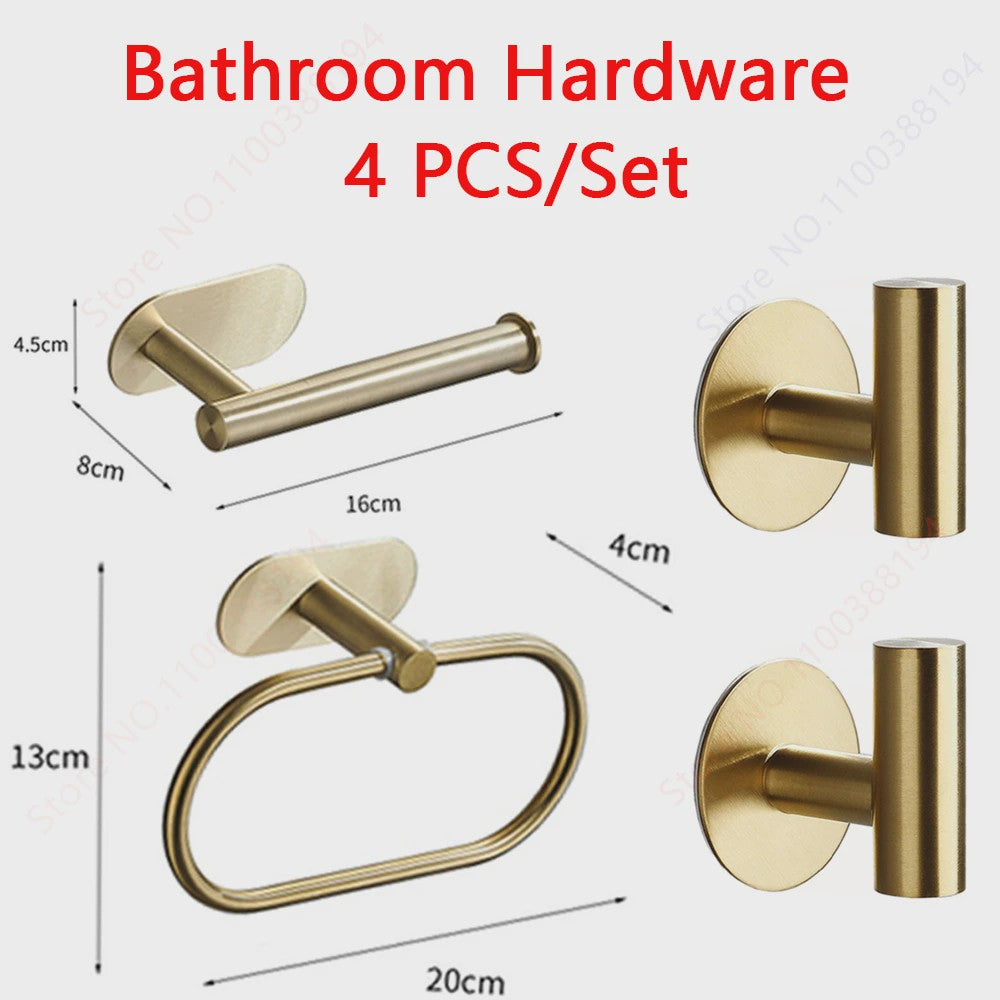 Set Badkamer Accessoires: Handdoekrek, Toiletrolhouder, Haak & Ring - Zwart
