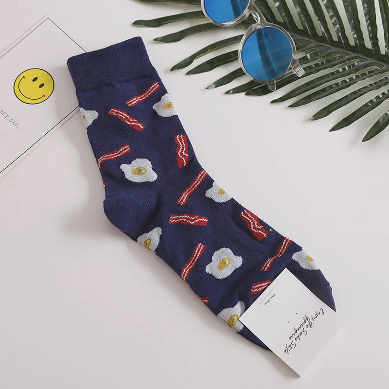 Grappige Heren Sokken met Food Prints: Avocado, Friet, Burger, Bier & Meer | Harajuku Stijl