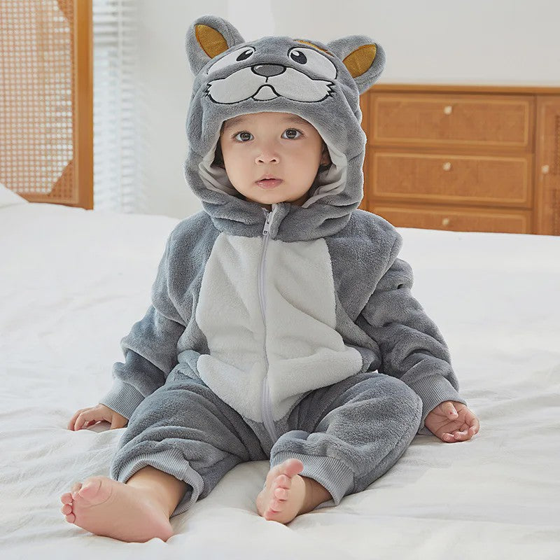 Baby Romper Dierenkostuum Kigurumi - Zacht Flanellen Jumpsuit voor Jongens & Meisjes