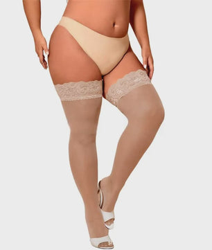 Ultra Dunne Kant Kousen tot Boven de Knie voor Plus Size Dames - Zwart & Wit