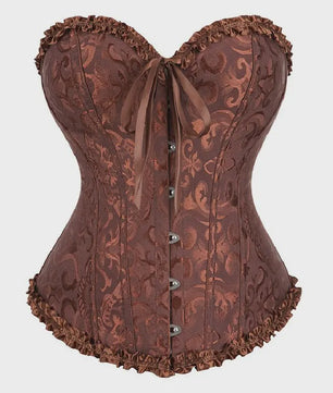 Victoriaans Jacquard Corset Top met Kant en Bloemenprint - Sexy Bustier voor Dames