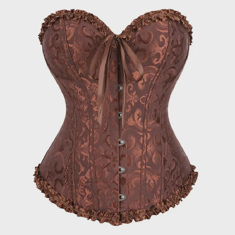 Victoriaans Jacquard Corset Top met Kant en Bloemenprint - Sexy Bustier voor Dames