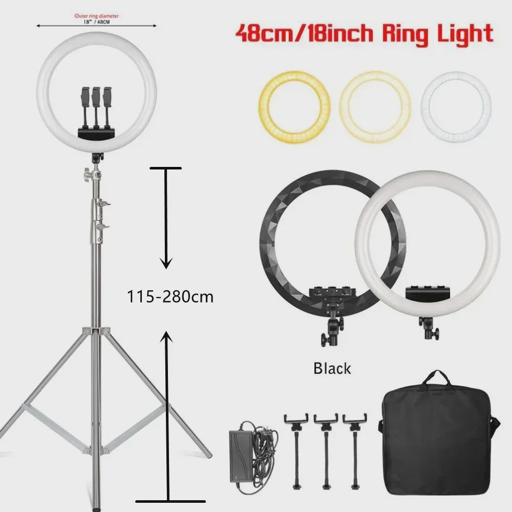 18 Inch Ring Light LED Lamp met Verstelbaar Statief & Telefoonhouder voor YouTube, Foto & Studio