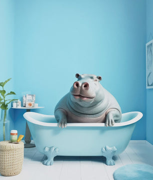 Grappige Dieren Poster Set - Kangoeroe, Nijlpaard, Olifant in Bad - Canvas Muurdecoratie