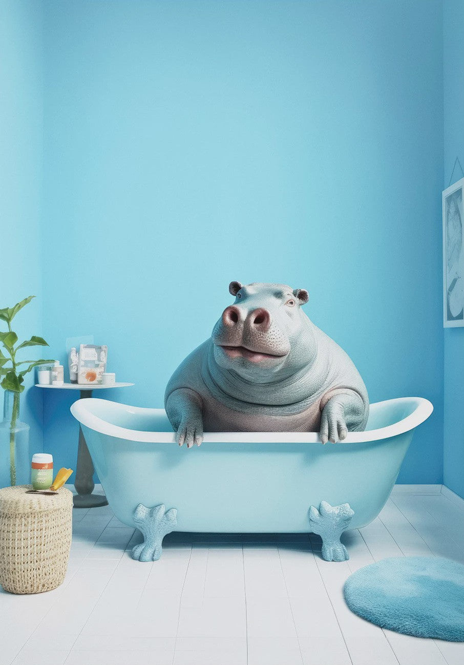 Grappige Dieren Poster Set - Kangoeroe, Nijlpaard, Olifant in Bad - Canvas Muurdecoratie