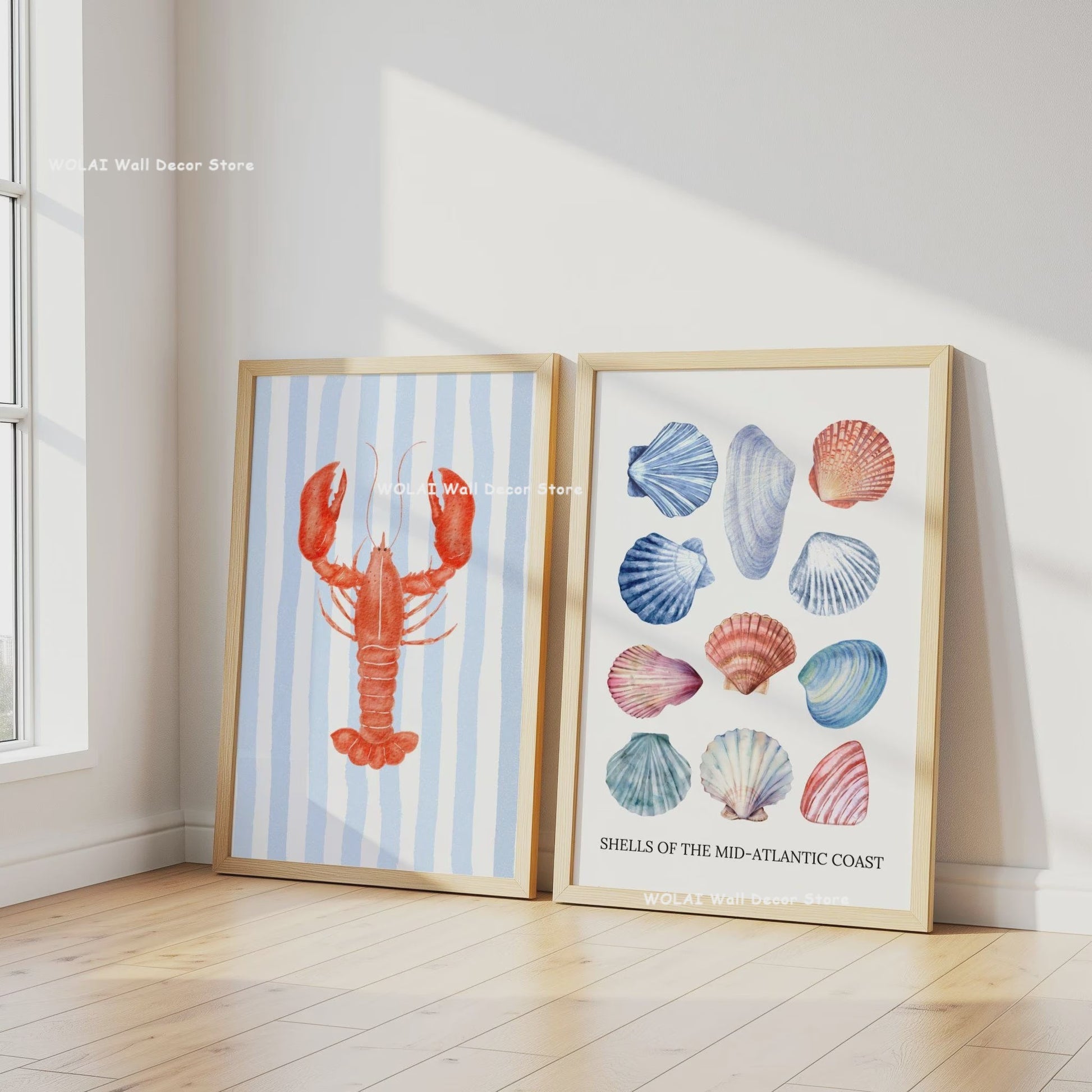 Retro Blauwe Sardine Canvas Poster - Mediterrane Stijl Wanddecoratie
