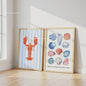 Retro Blauwe Sardine Canvas Poster - Mediterrane Stijl Wanddecoratie