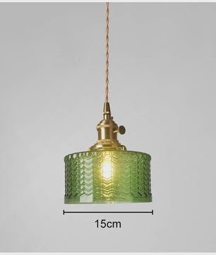 Vintage Groene Glazen Hanglamp - Nordic Stijl, Koperen Accent