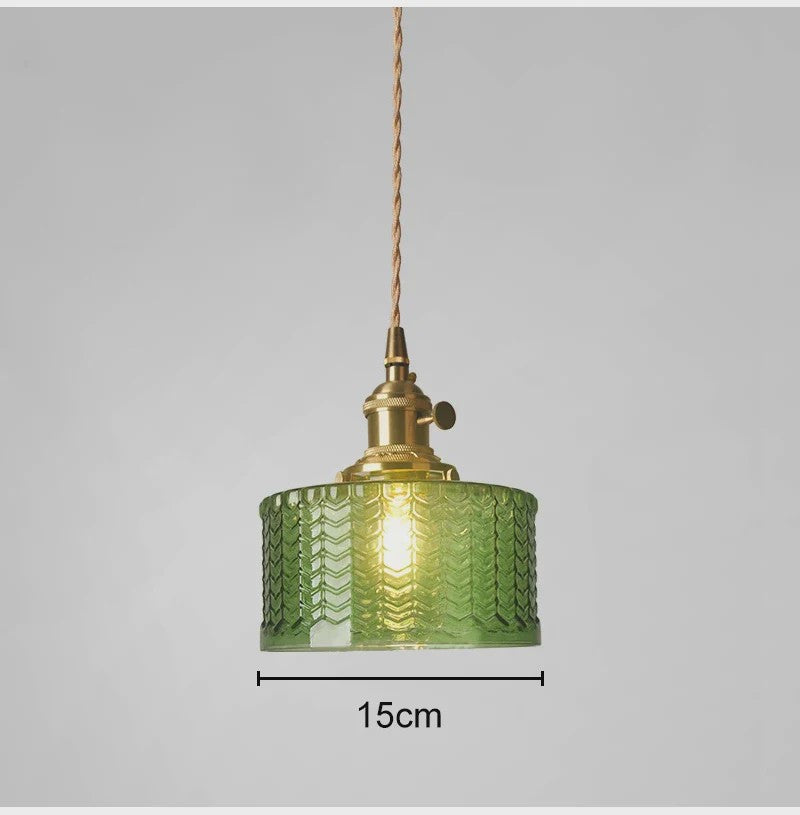 Vintage Groene Glazen Hanglamp - Nordic Stijl, Koperen Accent