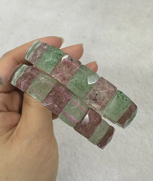 Natuurlijke Edelsteen Armband - Fluoriet & Citrien Vierkante Kralen