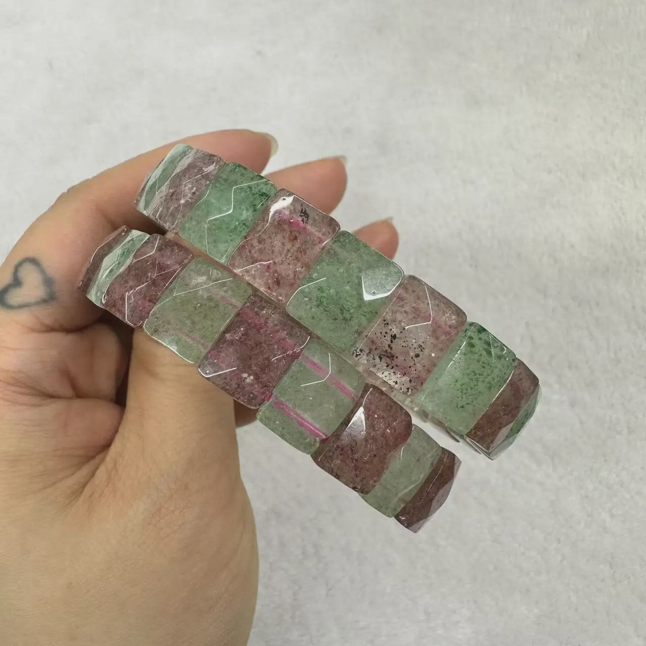 Natuurlijke Edelsteen Armband - Fluoriet & Citrien Vierkante Kralen