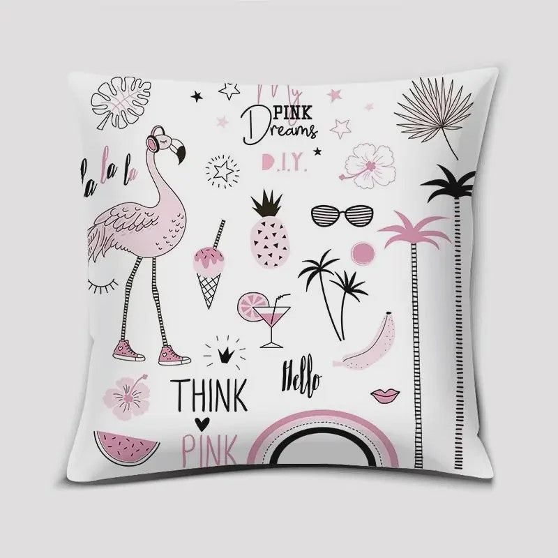 Vrolijke Flamingo Kussenhoes Vierkant - Decoratie voor Bank & Auto