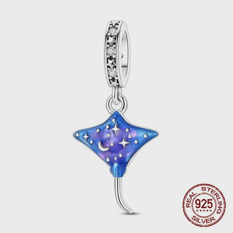 925 Sterling Zilveren Bedel Set: Dolfijn, Zeepaardje & Octopus - Blauw - DIY Armband Sieraden