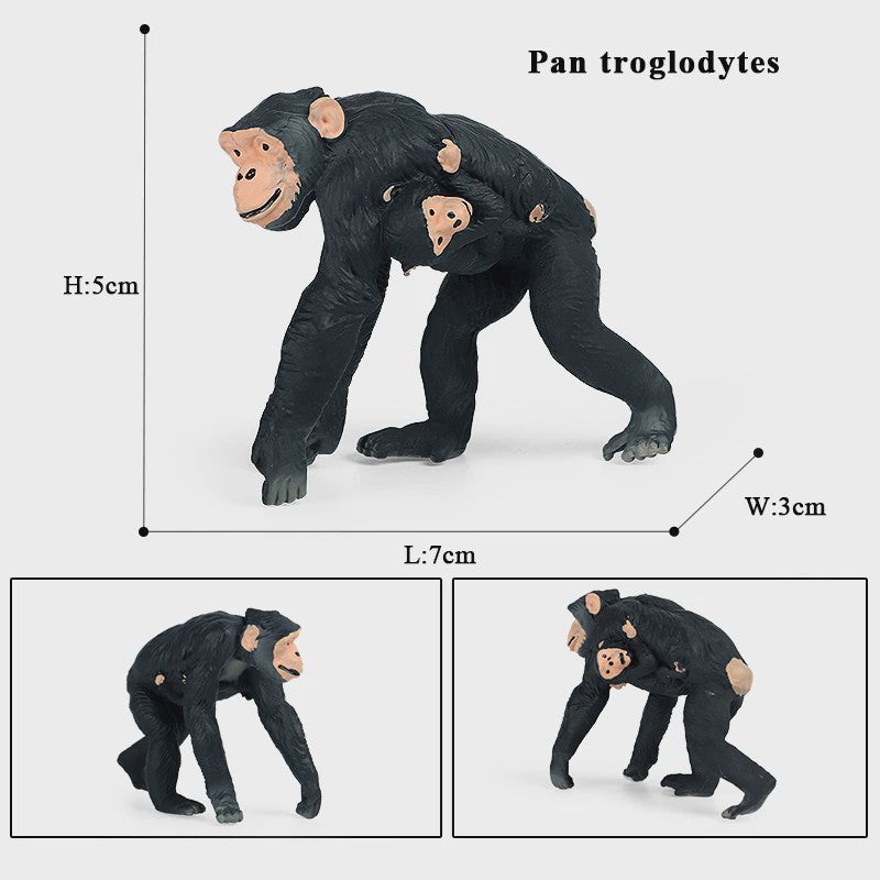 Oenux Wild Animal Speelfiguren: Aap, Chimpansee, Orang-oetan & Gibbon (PVC)