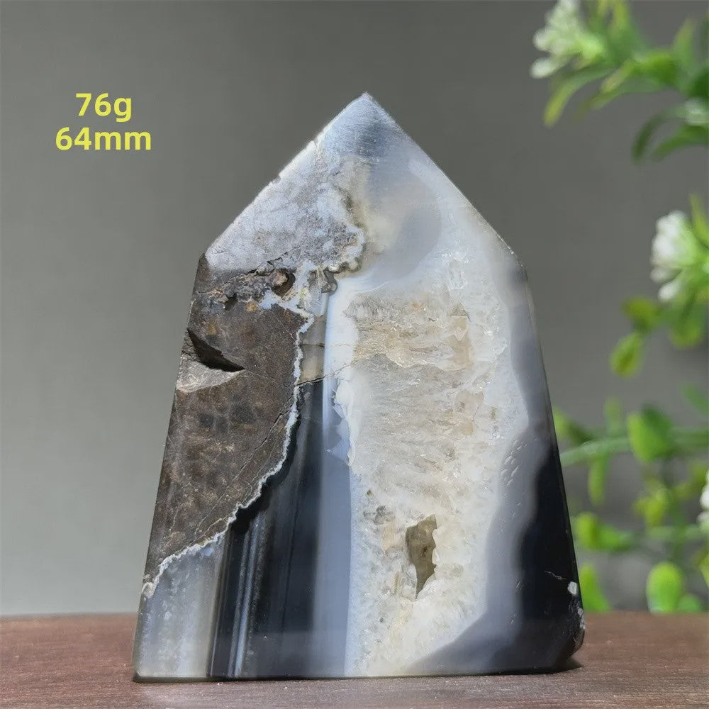 Zwarte Agaat Kristal Geode Obelisk - Natuurlijke Decoratie & Meditatie Steen