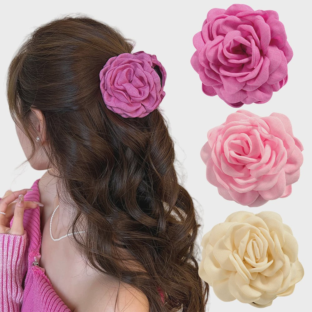 Bloem Haarclip Dames - Katoen Stof Rozen Klip - Medium Maat - Koreaanse Stijl Haarsieraad