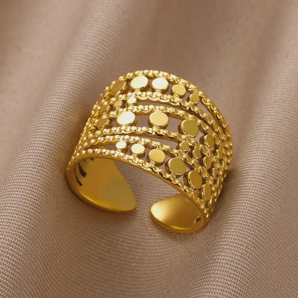 Gouden Ringen Dames - Roestvrij Staal Chunky Open Ringen Vintage Geometrisch Design