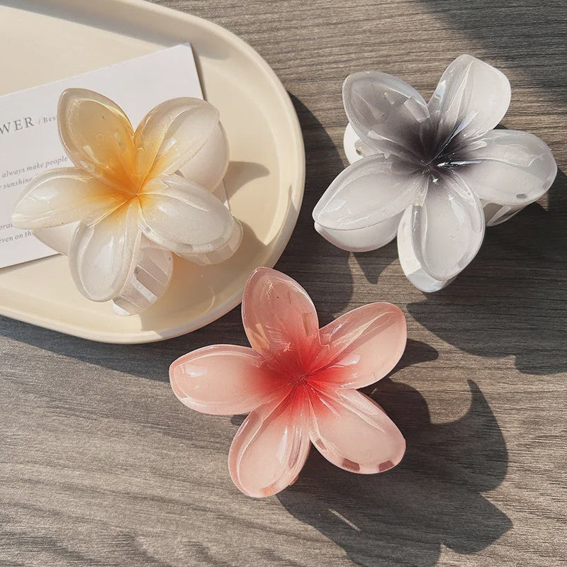 3x Grote Boho Bloemen Haarclips Acryl - Gradient Kleuren & Hawaii Stijl Haaraccessoires voor Dames