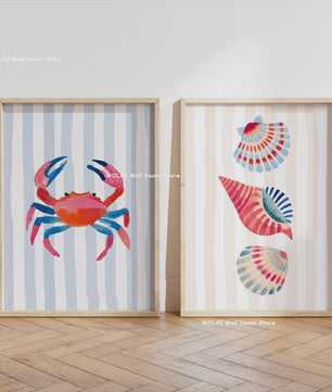 Retro Blauwe Sardine Canvas Poster - Mediterrane Stijl Wanddecoratie