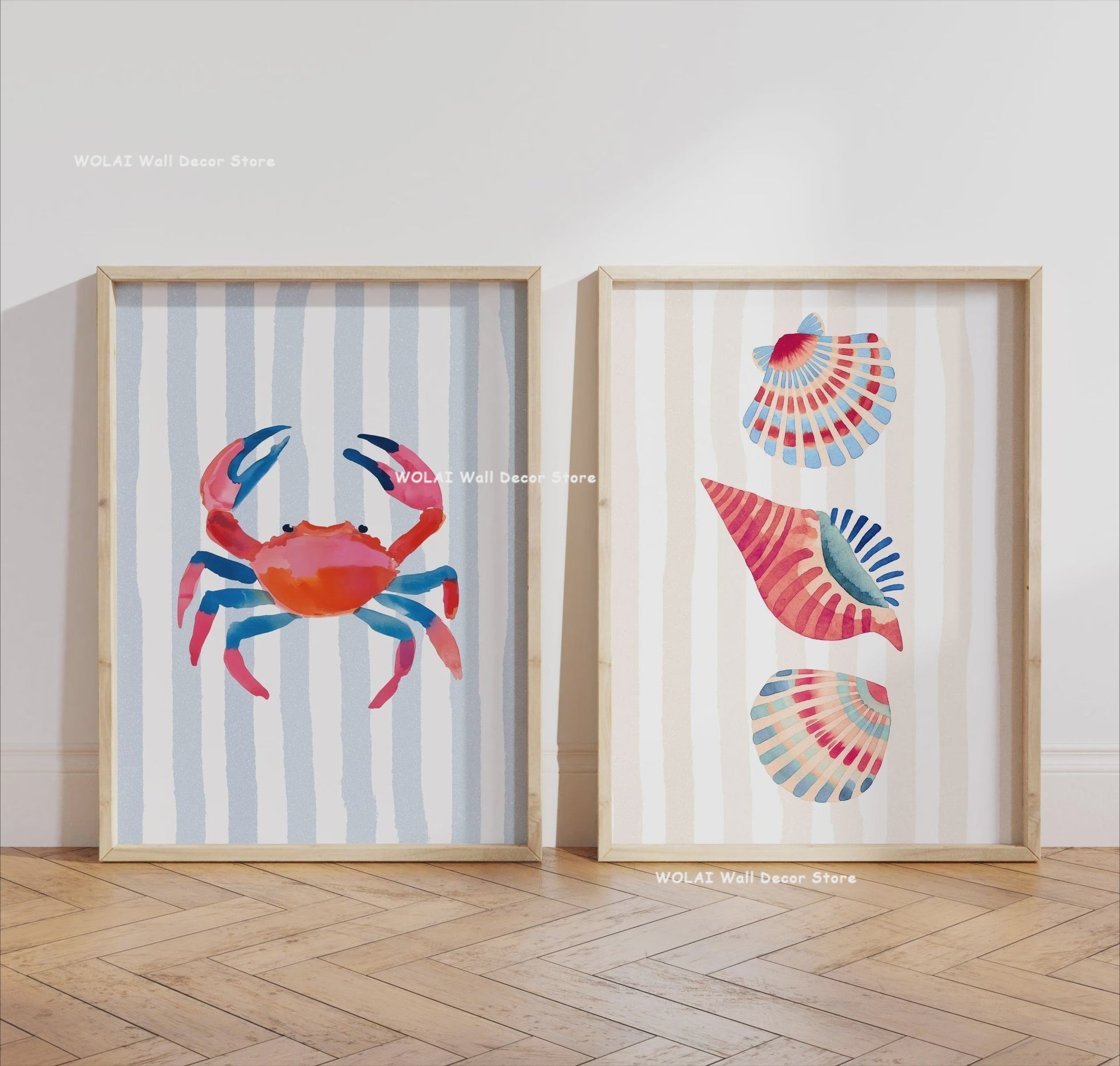 Retro Blauwe Sardine Canvas Poster - Mediterrane Stijl Wanddecoratie