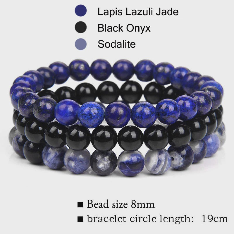 Set van 3 Natuursteen Armbanden: Rozenkwarts, Obsidiaan & Tijgeroog