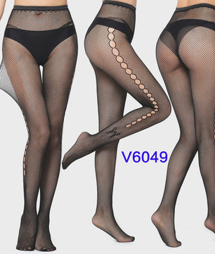Dames Visnet Panty's met Jacquard Weefsel - Gothic Kant & Spider Net Stijl