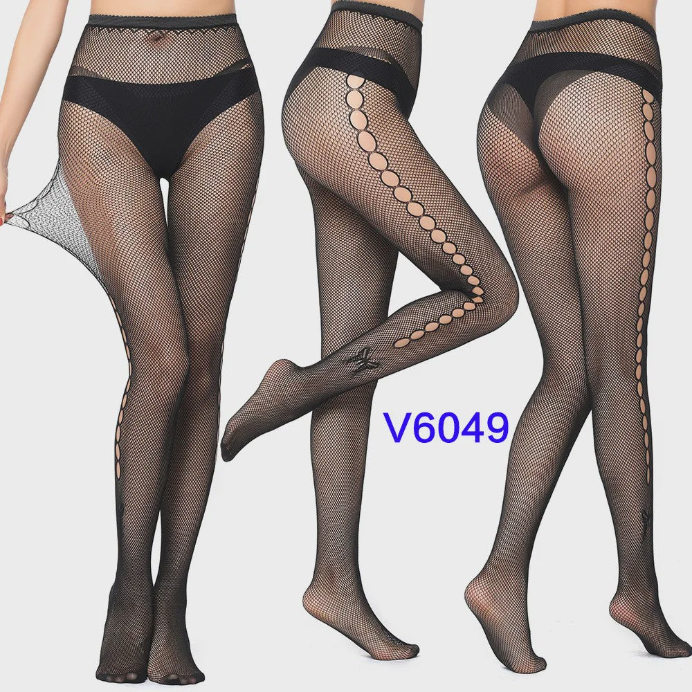 Dames Visnet Panty's met Jacquard Weefsel - Gothic Kant & Spider Net Stijl