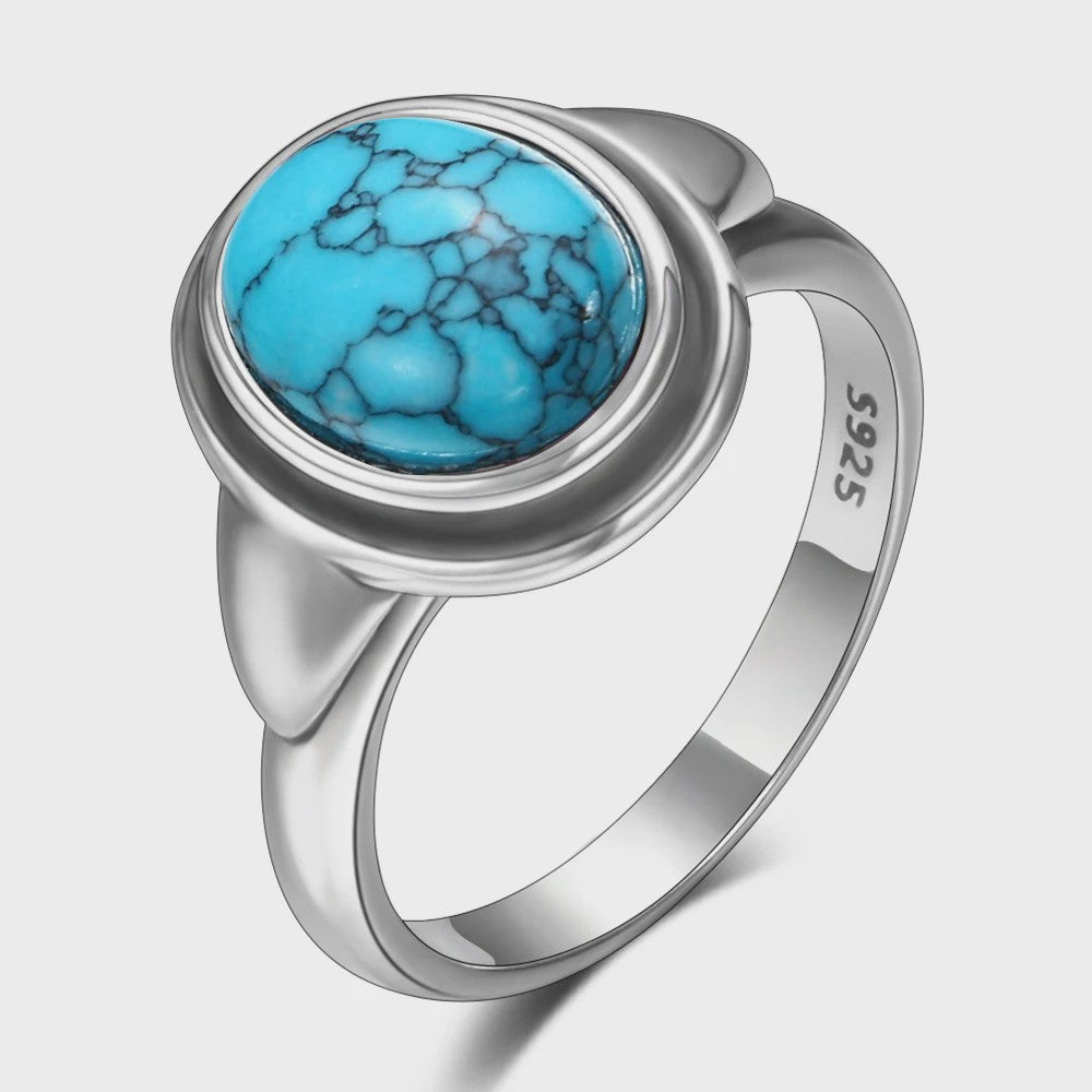 S925 Zilveren Ring met Ovaal Natuurlijke Turkoois - Fijne Sieraden voor Dames en Heren