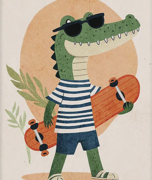 Vrolijke Dieren Canvas Posters - Leeuw, Hond, Beer & Cheetah op Skateboard - Kinderkamer Decoratie