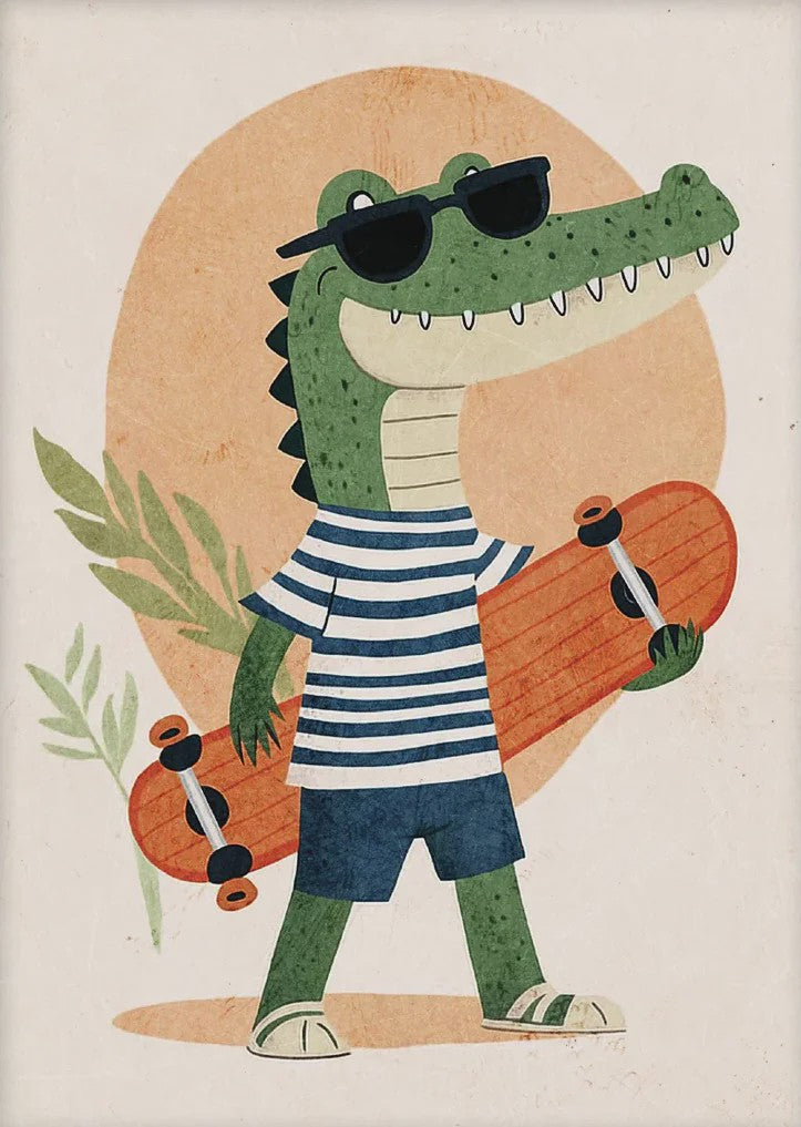 Vrolijke Dieren Canvas Posters - Leeuw, Hond, Beer & Cheetah op Skateboard - Kinderkamer Decoratie