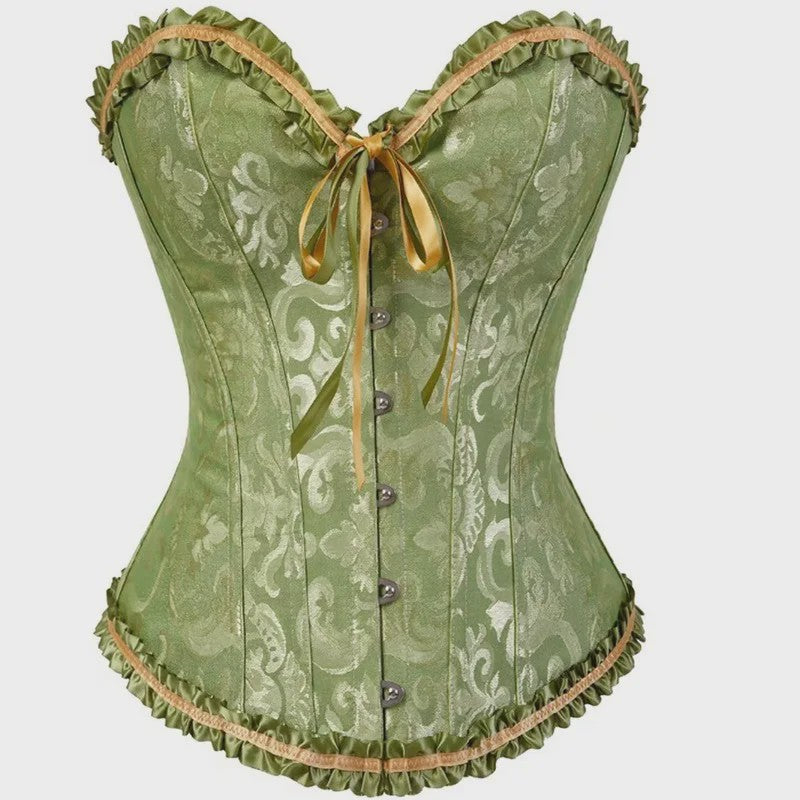 Victoriaans Jacquard Corset Top met Kant en Bloemenprint - Sexy Bustier voor Dames