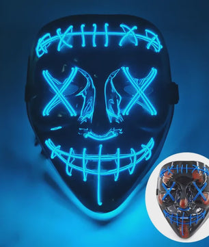 Verlicht LED Neon Purge Masker met Fiber Optic Handschoenen - Halloween & Feest