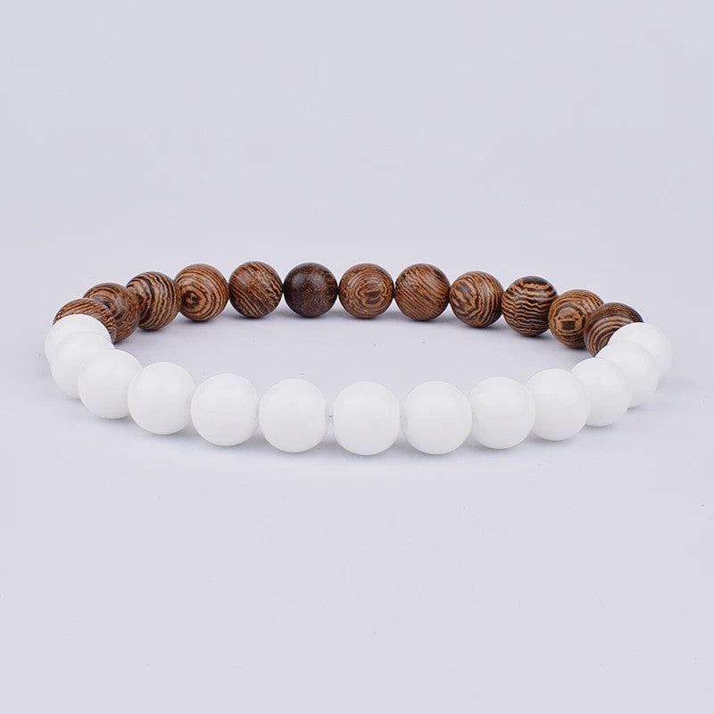 Natuursteen Armband Heren Dames - Lava & Hout Kralen 8mm