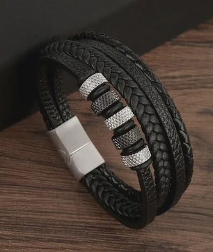 Stijlvolle Heren Armband van Gevlochten Leer - Multi-layer Fashion Accessoire