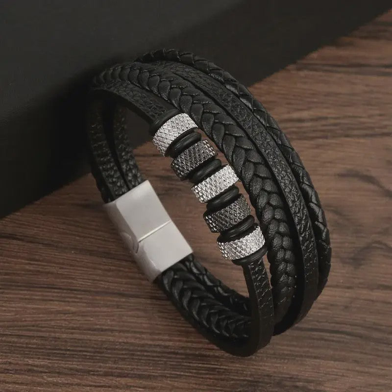 Stijlvolle Heren Armband van Gevlochten Leer - Multi-layer Fashion Accessoire