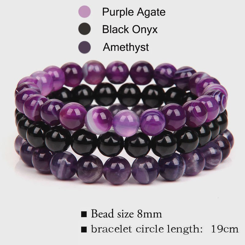 Set van 3 Natuursteen Armbanden: Rozenkwarts, Obsidiaan & Tijgeroog