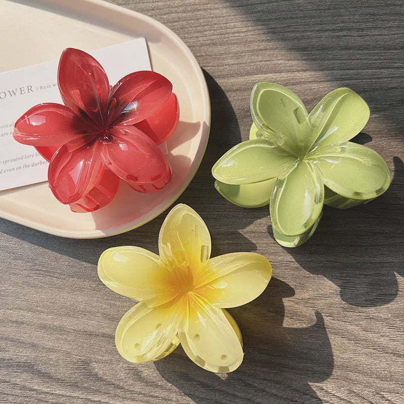 3x Grote Boho Bloemen Haarclips Acryl - Gradient Kleuren & Hawaii Stijl Haaraccessoires voor Dames
