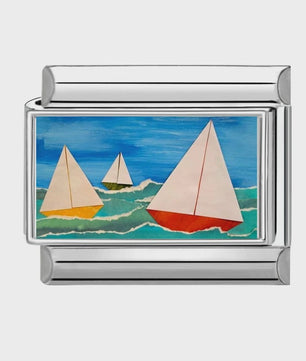 Modulaire RVS Bedel Links - Italiaanse Charm Collectie - Blue Series