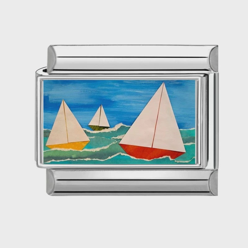 Modulaire RVS Bedel Links - Italiaanse Charm Collectie - Blue Series