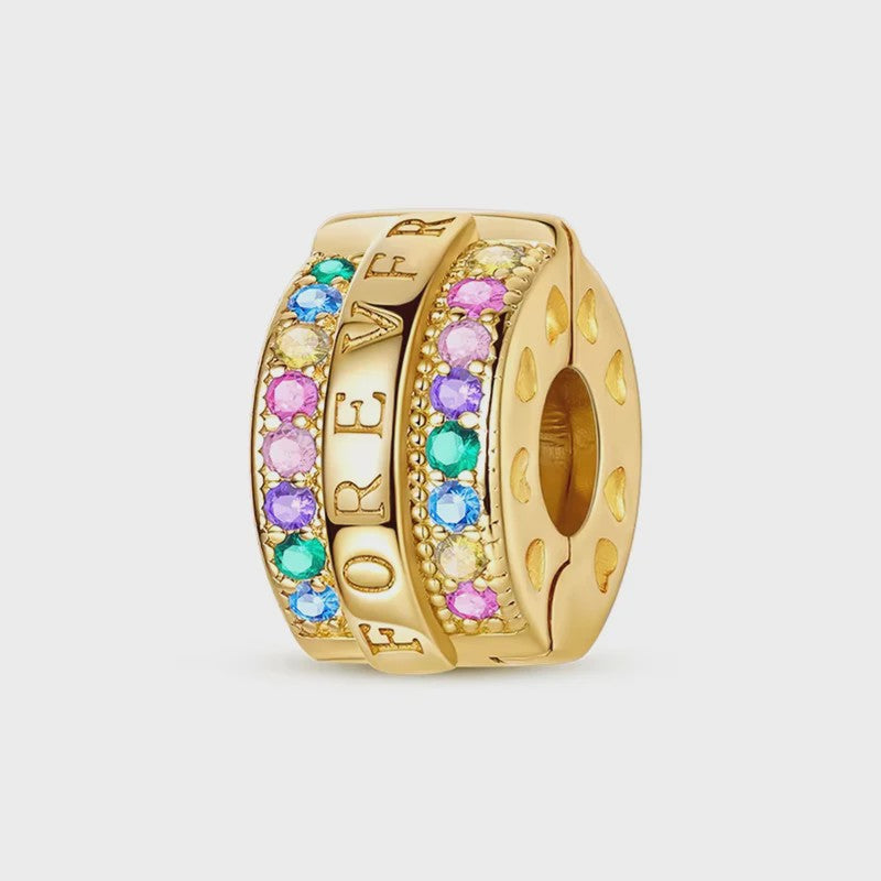 925 Sterling Zilveren Bedel: Gouden Strik met Roze Hart & Kruis met Oog van Horus
