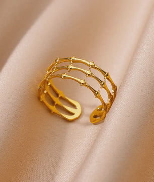 Gouden Ringen Dames - Roestvrij Staal Chunky Open Ringen Vintage Geometrisch Design