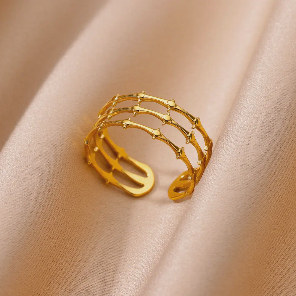 Gouden Ringen Dames - Roestvrij Staal Chunky Open Ringen Vintage Geometrisch Design