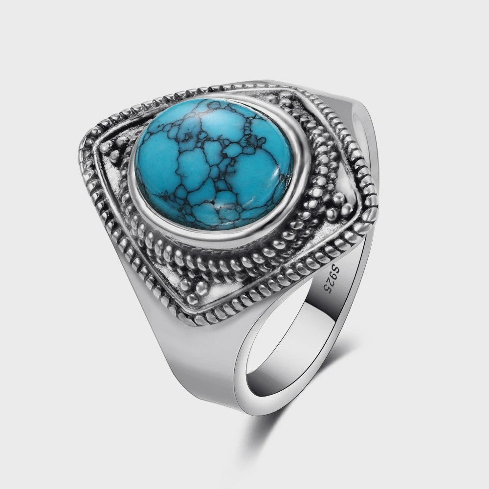 S925 Zilveren Ring met Ovaal Natuurlijke Turkoois - Fijne Sieraden voor Dames en Heren