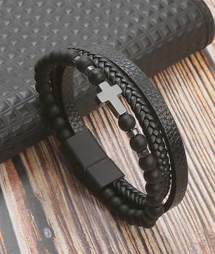 Stijlvolle Heren Armband van Gevlochten Leer - Multi-layer Fashion Accessoire