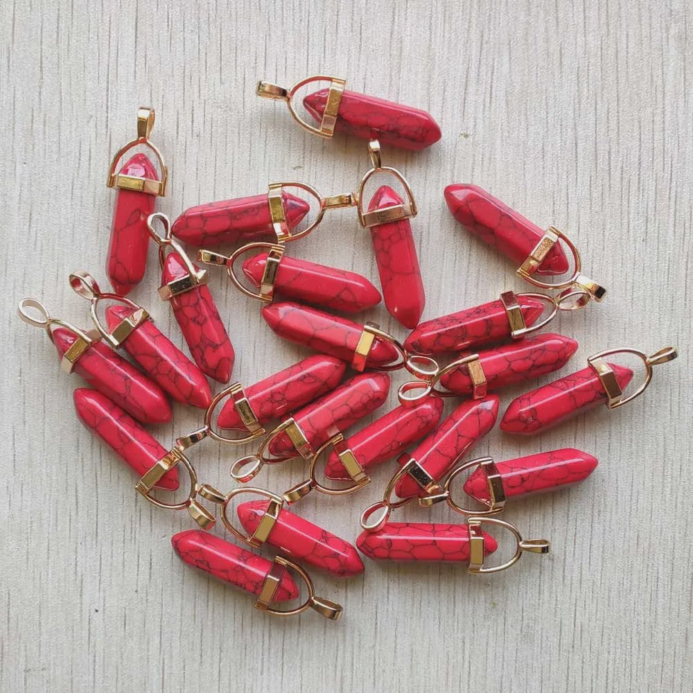 Natuurlijke Groene Aventurijn Kristal Pilaren Hangers - 24 Stuks Set voor Sieraden Maken