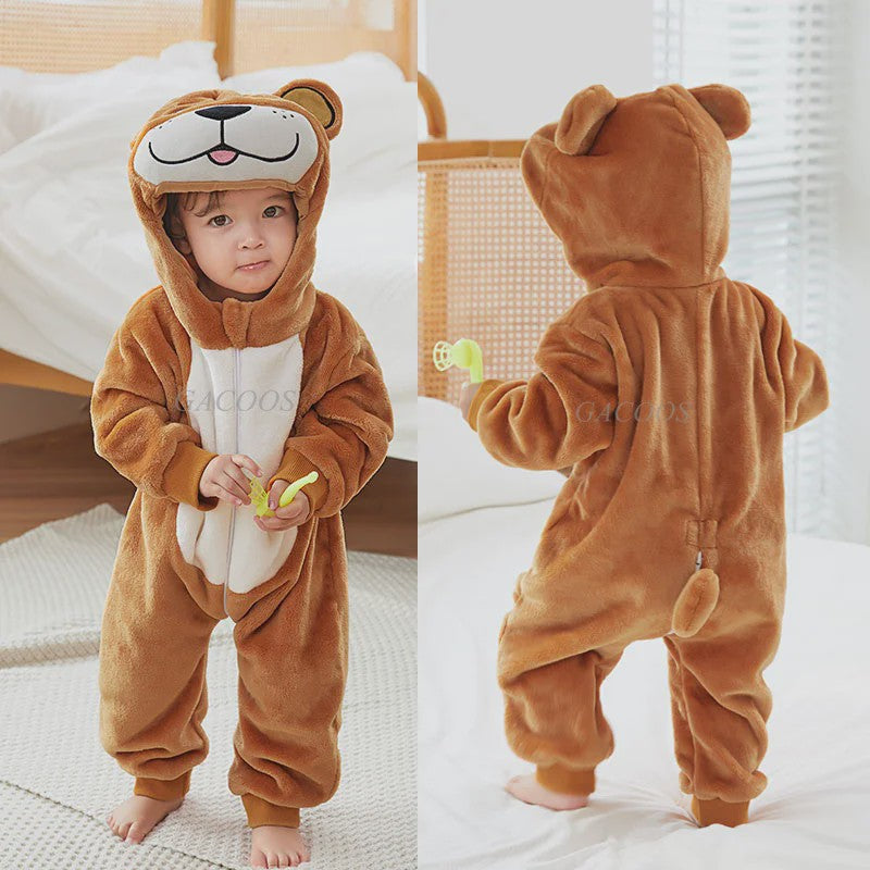 Baby Romper Dierenkostuum Kigurumi - Zacht Flanellen Jumpsuit voor Jongens & Meisjes