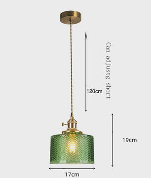 Vintage Groene Glazen Hanglamp - Nordic Stijl, Koperen Accent
