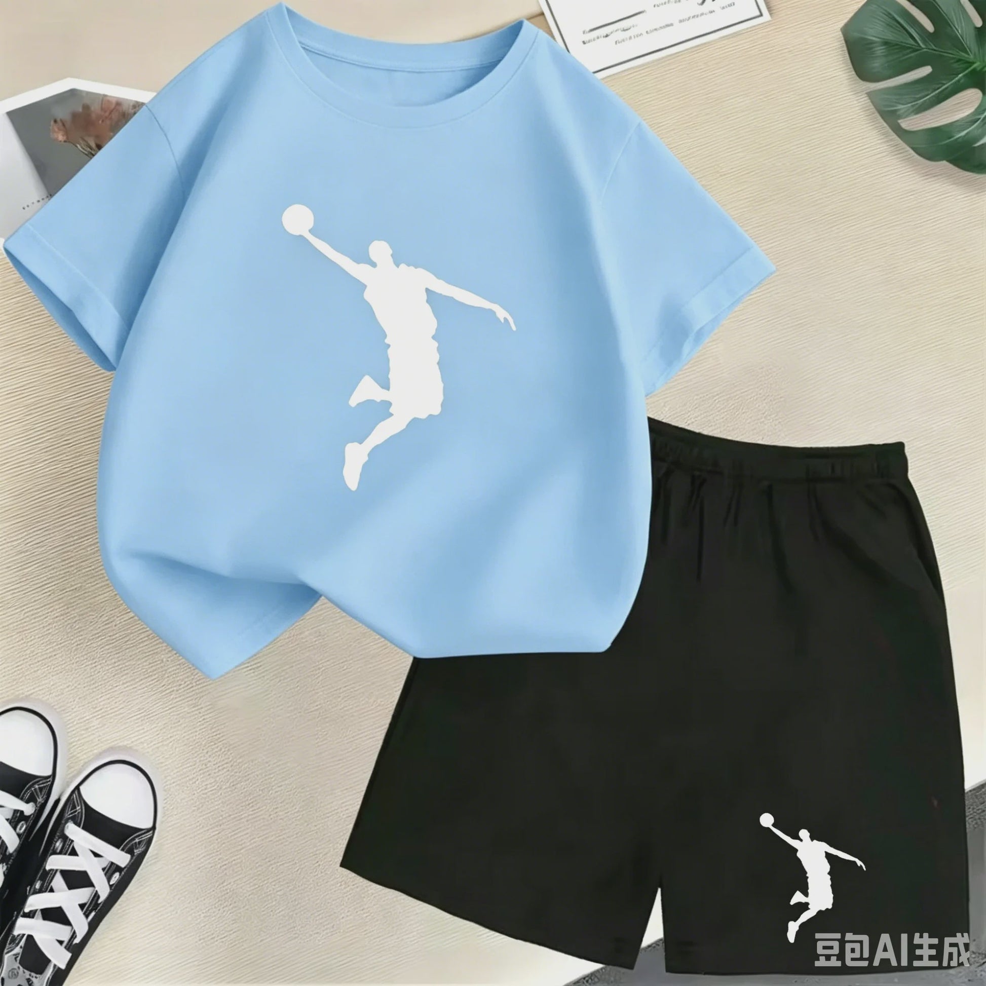 Kinder T-shirt en Short Set - Zomer Sportieve Mode met Grafische Print