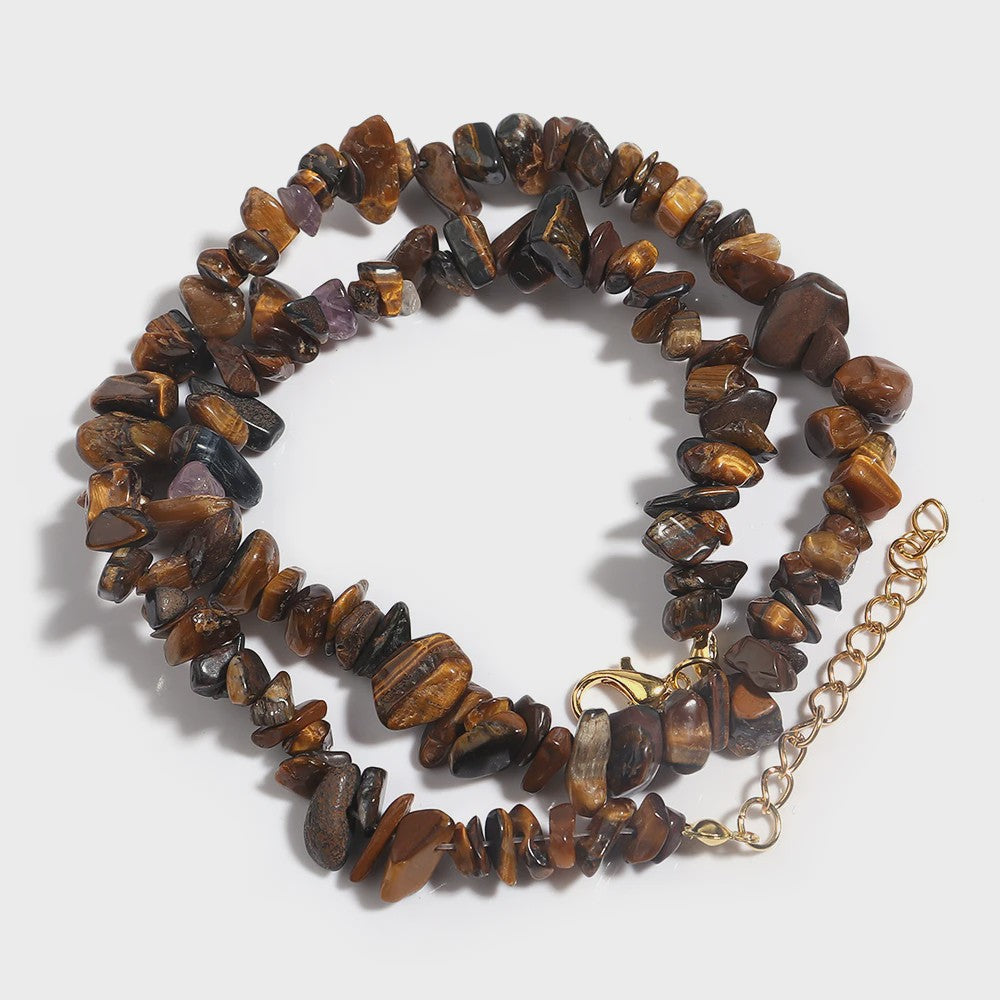 Unieke Natuursteen Choker Ketting - Onregelmatige Kristal & Aquamarijn Chips